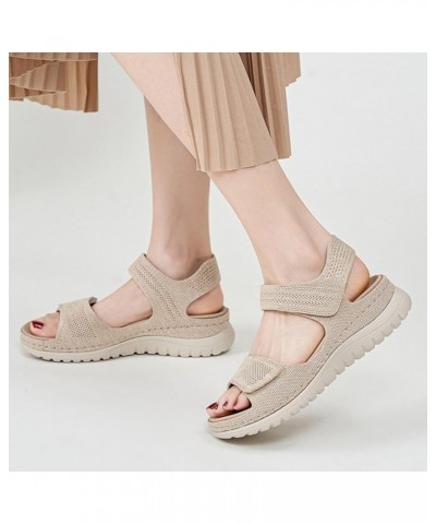 Women Flat Sandals Fashion Square Toe Women's Platform Wedge Sandals Breathable Knit Beige $19.07 Sandals