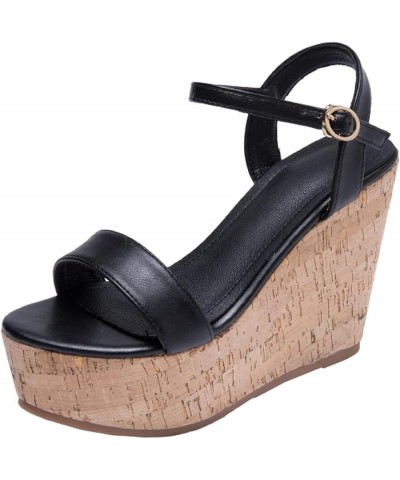 Women's Wedge-Shaped Sandals, Adjustable Ankle, Women's Open Toe Party Platform High Heels Black $22.14 Sandals