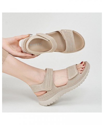 Women Flat Sandals Fashion Square Toe Women's Platform Wedge Sandals Breathable Knit Beige $19.07 Sandals