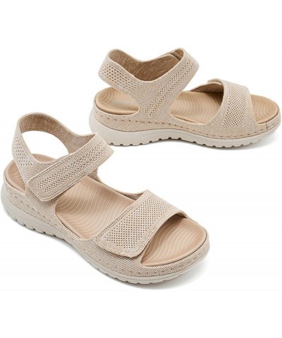 Women Flat Sandals Fashion Square Toe Women's Platform Wedge Sandals Breathable Knit Beige $19.07 Sandals