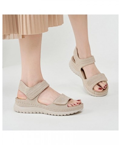 Women Flat Sandals Fashion Square Toe Women's Platform Wedge Sandals Breathable Knit Beige $19.07 Sandals