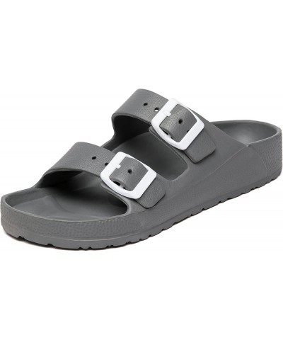 Women's Double Buckle EVA Sandals Comfortable Rubber Waterproof Plastic Two Strap Footbed Foam Slip on Slide Sandals New Grey...