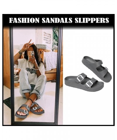 Women's Double Buckle EVA Sandals Comfortable Rubber Waterproof Plastic Two Strap Footbed Foam Slip on Slide Sandals New Grey...