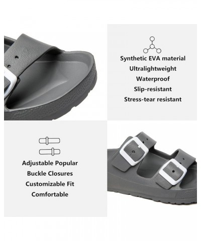 Women's Double Buckle EVA Sandals Comfortable Rubber Waterproof Plastic Two Strap Footbed Foam Slip on Slide Sandals New Grey...