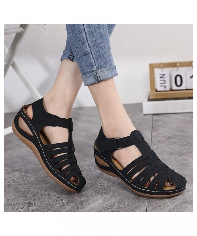 Women Fashion Solid Hollow Hook Loop Casual Round Toe Wedges Comfortable Beach Shoes Sandals Olive Sandals for Women Size 8 (...