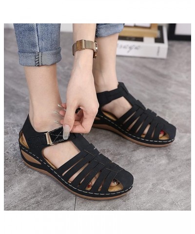 Women Fashion Solid Hollow Hook Loop Casual Round Toe Wedges Comfortable Beach Shoes Sandals Olive Sandals for Women Size 8 (...