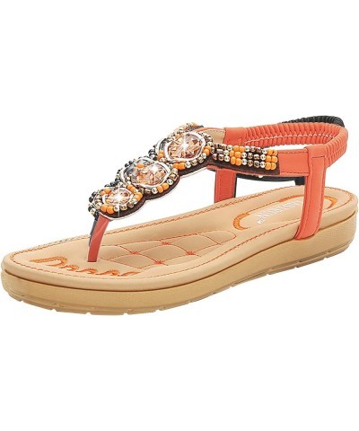 Leather Wedge Sandals for Women Leather Flat Sandals Women with Crystal Rhinestone Sandals (Black, 7.5) 8.5 Orange $19.91 San...