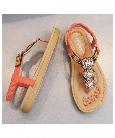 Leather Wedge Sandals for Women Leather Flat Sandals Women with Crystal Rhinestone Sandals (Black, 7.5) 8.5 Orange $19.91 San...