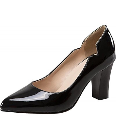 Footwear Womens Pointed Toe Office Block Heel Patent Pumps Black 1 $22.83 Pumps