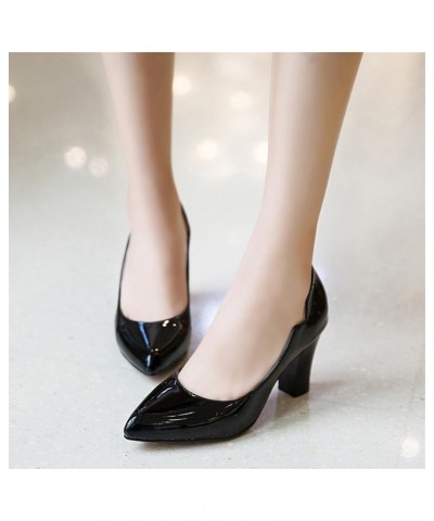 Footwear Womens Pointed Toe Office Block Heel Patent Pumps Black 1 $22.83 Pumps