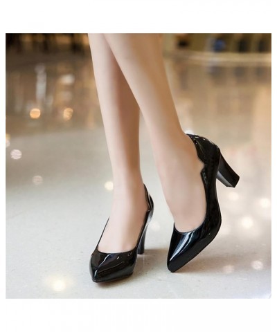 Footwear Womens Pointed Toe Office Block Heel Patent Pumps Black 1 $22.83 Pumps