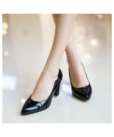 Footwear Womens Pointed Toe Office Block Heel Patent Pumps Black 1 $22.83 Pumps