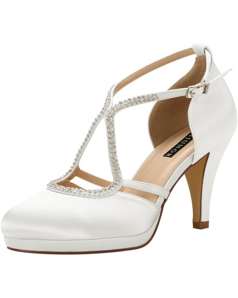 Women Comfort Low Heel Closed-Toe Ankle Strap Platform Satin Bridal Wedding Shoes Ivory $26.21 Sandals