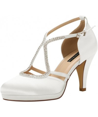 Women Comfort Low Heel Closed-Toe Ankle Strap Platform Satin Bridal Wedding Shoes Ivory $26.21 Sandals