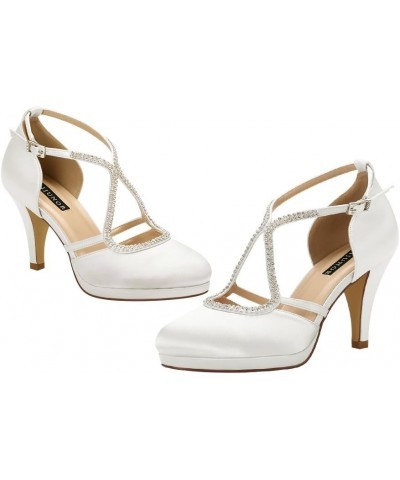 Women Comfort Low Heel Closed-Toe Ankle Strap Platform Satin Bridal Wedding Shoes Ivory $26.21 Sandals