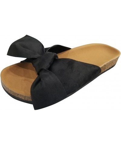 Espadrille Wedge Sandals for Women Slip On Boho Beach Travel Sandal Summer Cute Bow High Heeled Open Toe Sandals A4-black $13...