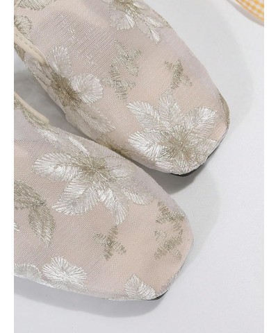 Women's Floral Print Square Toe Flat Sandals Outdoor Mesh Slides Sandals Beige $13.53 Sandals