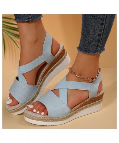 Women Platform Sandals Wedges Sandals For Women Casual Platform Heels Sandals Women Heeled Sandals For Women Blue-k $10.04 At...