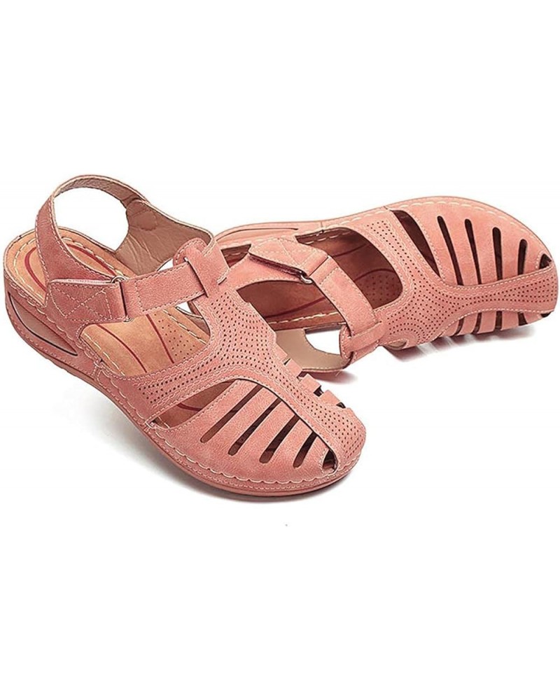 Closed Toe Sandals for Women Casual Summer Hollow Out Vintage Wedge Sandal Gladiator Outdoor Shoes Ankle Buckle Strap Sandals...