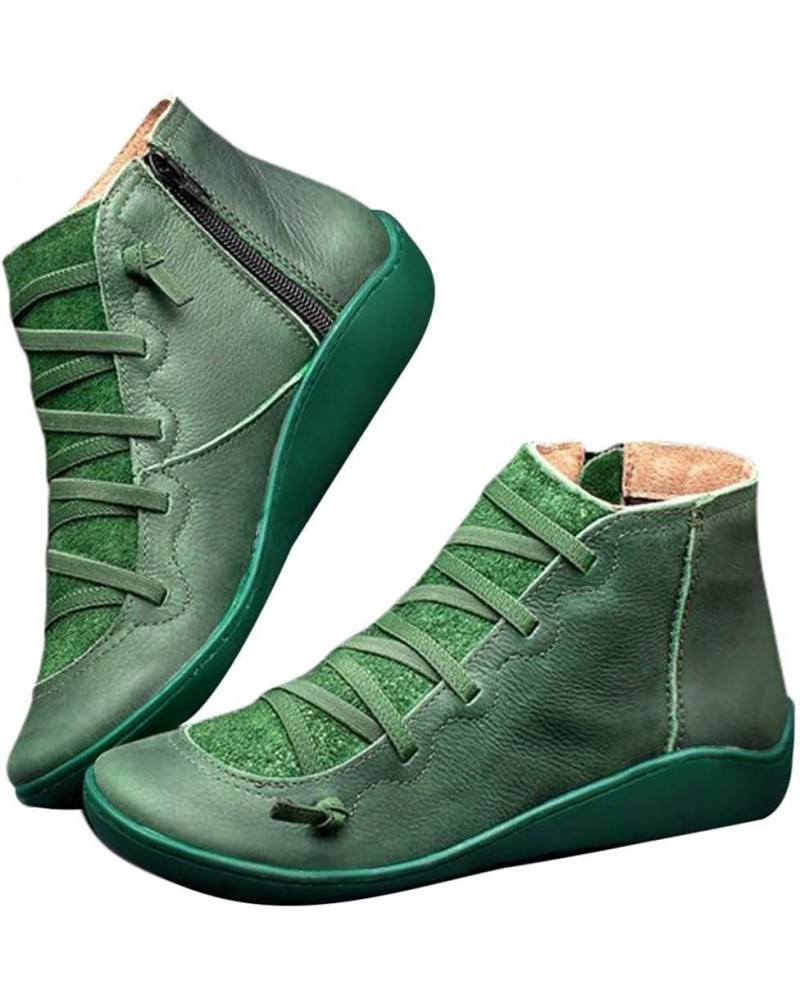 Winter Boots for Women Low Heel Platform Boots Women Slip On Ankle Boots Winter Warm Stacked Chunky Heel Short Booties Green ...