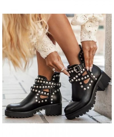 Women Shoes Fashion Rivets Slope Heel Mid Heel Zipper Buckle Leather Low Boots Comfortable Casual Summer Hollow Thick Heel Sa...