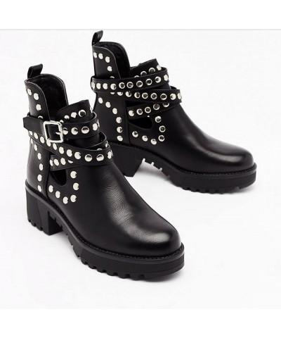 Women Shoes Fashion Rivets Slope Heel Mid Heel Zipper Buckle Leather Low Boots Comfortable Casual Summer Hollow Thick Heel Sa...