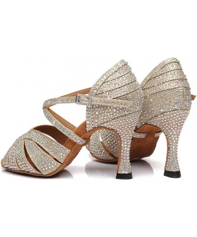 Women Latin Dance Shoes Gold/Silver Rhinestone Ballroom Salsa/Tango/Pole Dance Shoes Soft Dance Sandals High Heels 6-10 Gold ...