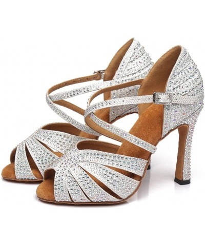 Women Latin Dance Shoes Gold/Silver Rhinestone Ballroom Salsa/Tango/Pole Dance Shoes Soft Dance Sandals High Heels 6-10 Gold ...