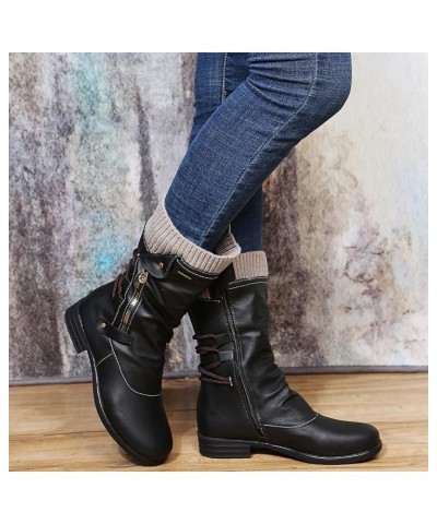 Tall Boots for Women Winter Snow Boots for Women Comfortable Outdoor Anti-Slip Mid Calf Boots Warm Fur Lined Booties B8-black...