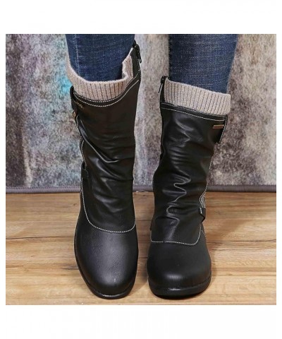 Tall Boots for Women Winter Snow Boots for Women Comfortable Outdoor Anti-Slip Mid Calf Boots Warm Fur Lined Booties B8-black...