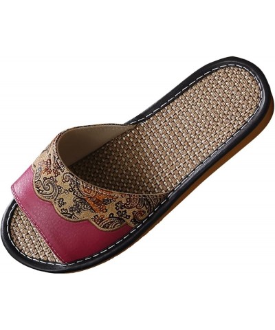 Ladies Bubble Sandals European Velvet Printed Linen Leather Slippers Women's Spring Summer Home Indoor Wooden Hot Pink $9.04 ...