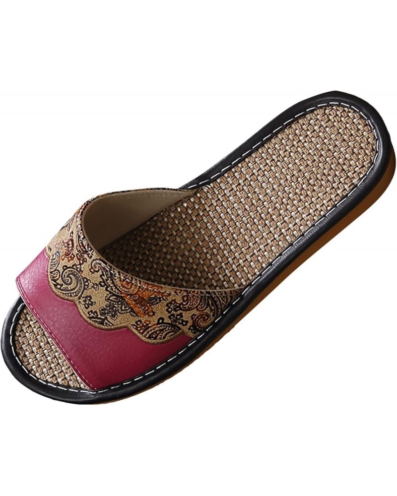 Ladies Bubble Sandals European Velvet Printed Linen Leather Slippers Women's Spring Summer Home Indoor Wooden Hot Pink $9.04 ...