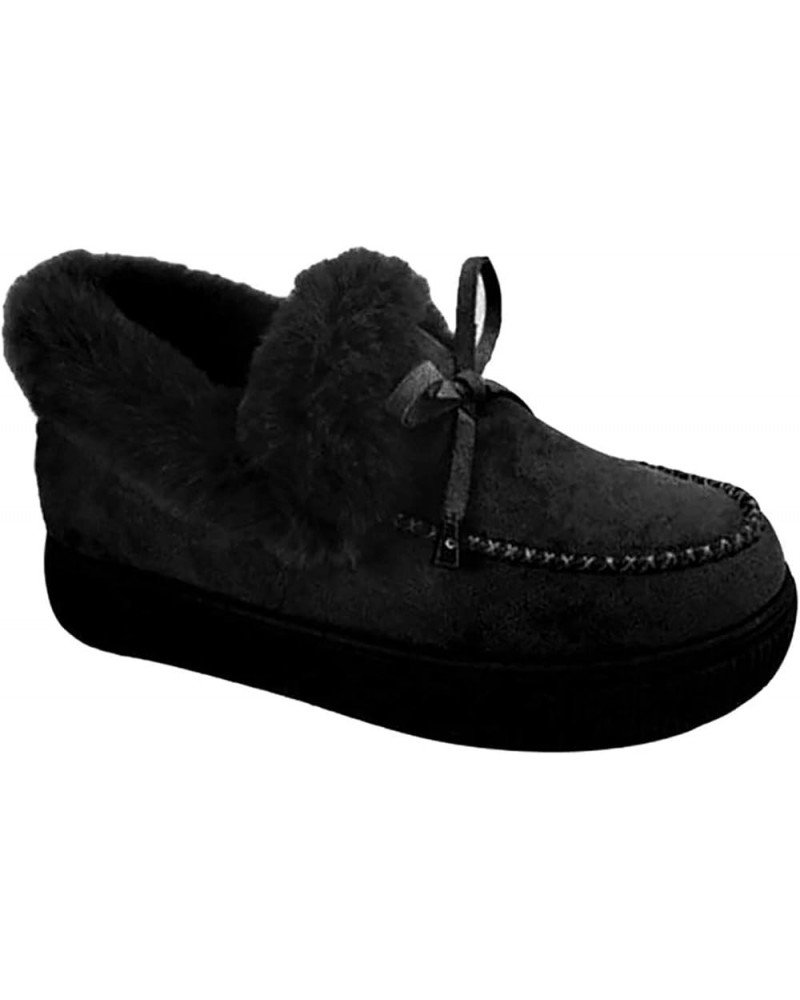 Women Casual Fashion Flat Boots Platform Shoes Slipper Winter Warm Durable Fur Lining Ankle Booties Loafer Platform Shoes Non...