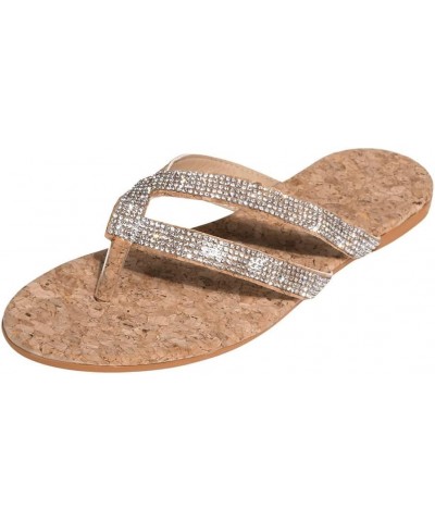 Women Casual Elastic Strappy Sandals Summer Comfortable Slipper Rhinestones High Heel Mules Flats 68-htrns-brown-e $13.79 San...