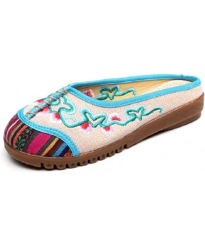 Women and Ladies Embroidery Flats Shoes Sandal Slippers Beige $17.25 Slippers