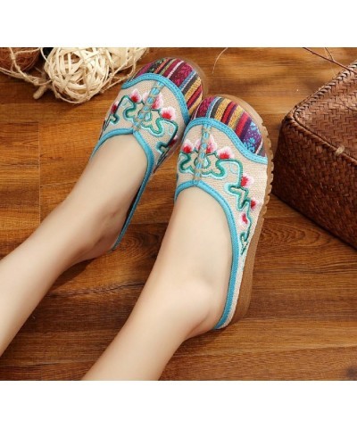 Women and Ladies Embroidery Flats Shoes Sandal Slippers Beige $17.25 Slippers