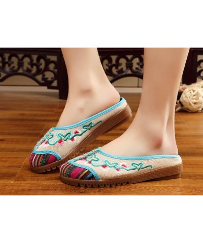 Women and Ladies Embroidery Flats Shoes Sandal Slippers Beige $17.25 Slippers