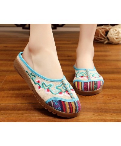 Women and Ladies Embroidery Flats Shoes Sandal Slippers Beige $17.25 Slippers