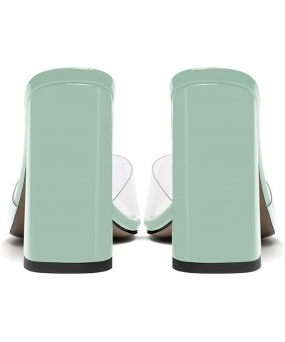 Womens Sexy Outdoor Solid Clear Square Toe Slip On Patent Chunky High Heel Sandals 4 Inch Turquoise $37.14 Sandals