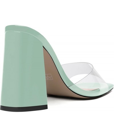 Womens Sexy Outdoor Solid Clear Square Toe Slip On Patent Chunky High Heel Sandals 4 Inch Turquoise $37.14 Sandals