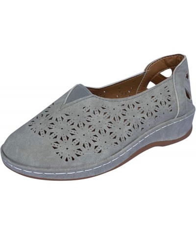 Hollow Slip-On Summer Open Breathable Single Shoes Fashion Out Flat Toe Women Women's Women Sandals Flip (Grey, 9.5-10) 9 Gre...