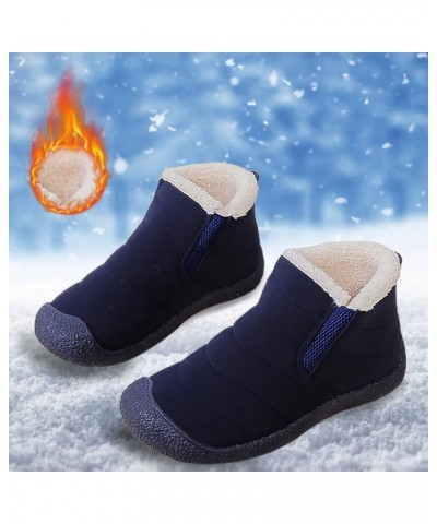 Women's Ankle Boots Fur Lined Warm Winter Short Boots Plush Fleece Soft Sole Snow Boots Flat Bottom Dark Blue $19.77 Outdoor ...