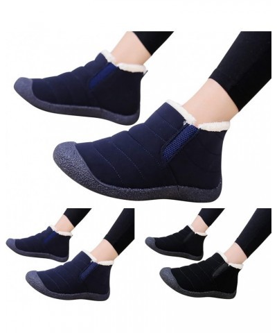 Women's Ankle Boots Fur Lined Warm Winter Short Boots Plush Fleece Soft Sole Snow Boots Flat Bottom Dark Blue $19.77 Outdoor ...