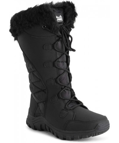 Womens Quilted Faux Fur Cuff Winter Duck Rubber Sole Durable Snow Rain Outdoor Boots Black Leather Tall $24.00 Outdoor Shoes