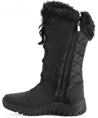 Womens Quilted Faux Fur Cuff Winter Duck Rubber Sole Durable Snow Rain Outdoor Boots Black Leather Tall $24.00 Outdoor Shoes