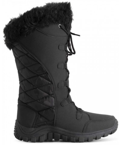 Womens Quilted Faux Fur Cuff Winter Duck Rubber Sole Durable Snow Rain Outdoor Boots Black Leather Tall $24.00 Outdoor Shoes