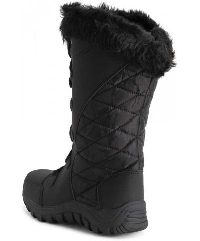 Womens Quilted Faux Fur Cuff Winter Duck Rubber Sole Durable Snow Rain Outdoor Boots Black Leather Tall $24.00 Outdoor Shoes