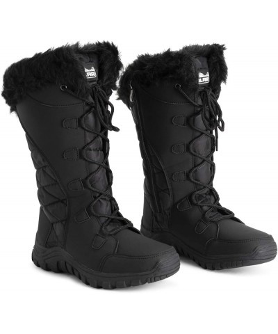 Womens Quilted Faux Fur Cuff Winter Duck Rubber Sole Durable Snow Rain Outdoor Boots Black Leather Tall $24.00 Outdoor Shoes