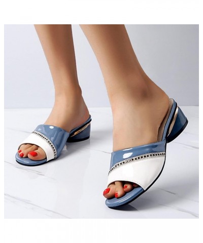 Women's Heeled Sandals Chunky Heels Square Open Toe Low Block Heels Strappy Dress Shoes Slip on Slides Sandal (Silver 3, 6.5-...