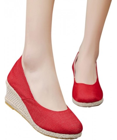 Women'S Wedges Espadrilles, Chunky Heel Over-Toed Sandals Comfortable Platform Summer Breathable Sandals Arch Support C-red $...